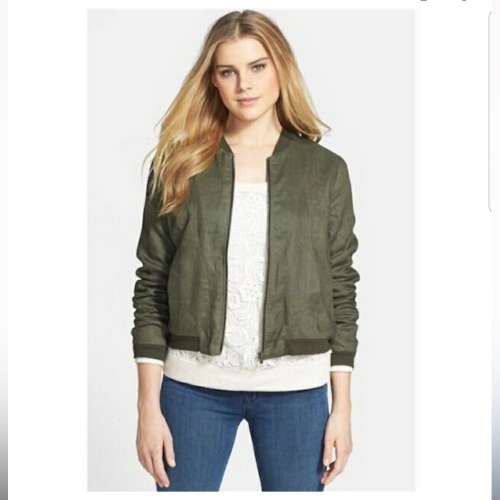 Olivia Moon Linen Bomber Jacket Size M